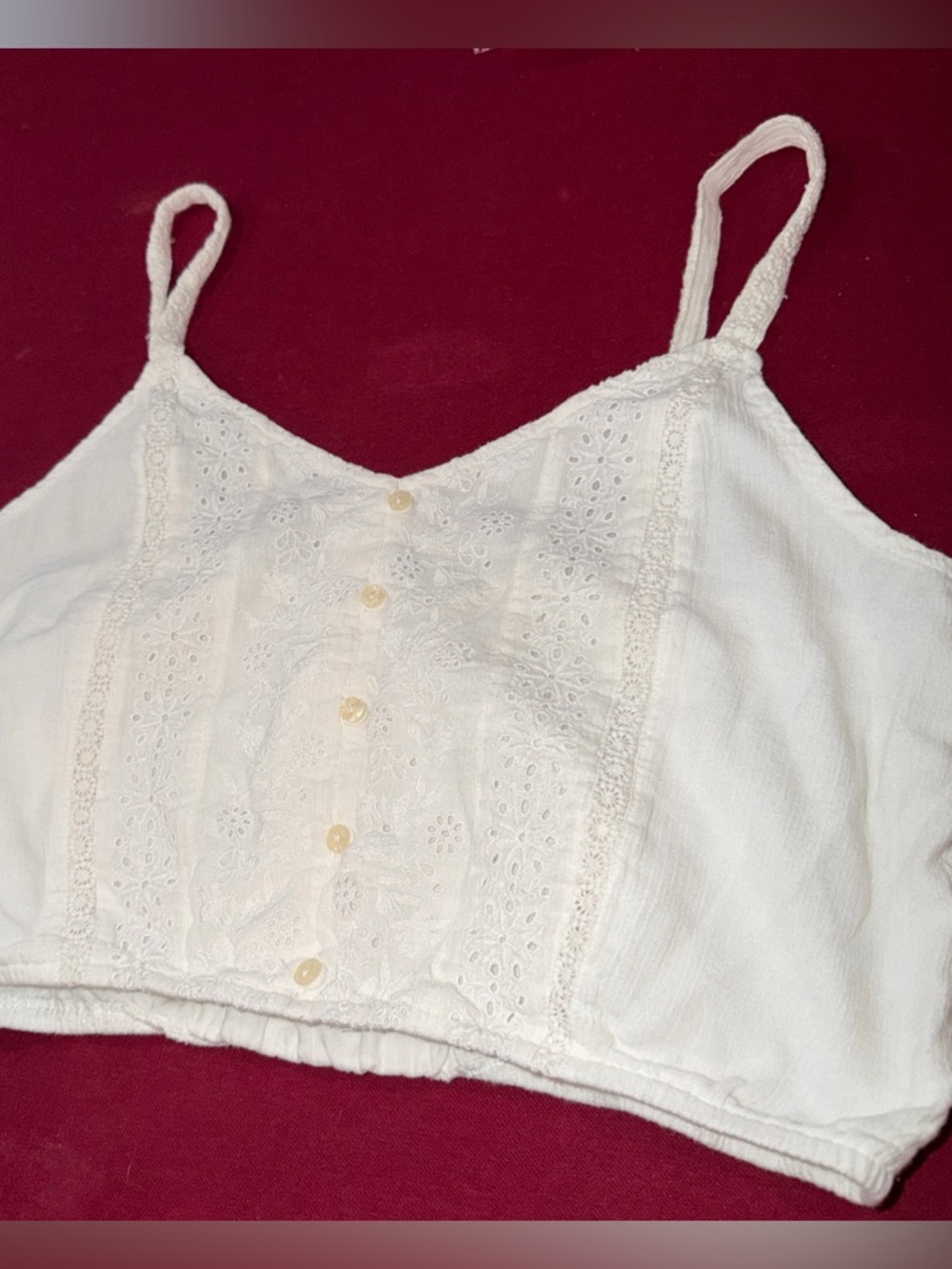 AE American Eagle off WHITE Spaghetti Strap Crop TOP cami Babydoll Women’s Large